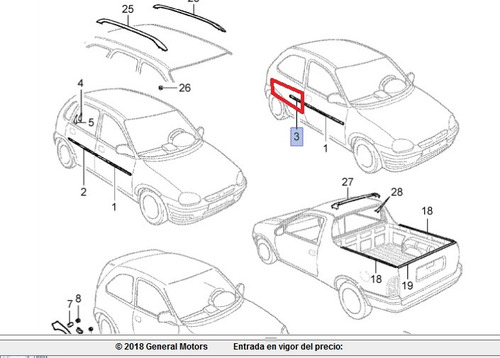 Moldura Lateral Derech Corsa 3p/pick Up Gm 93253412
