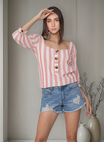 Blusa Studio F Mujer Bluson Casual Camisa Playera Elegante S