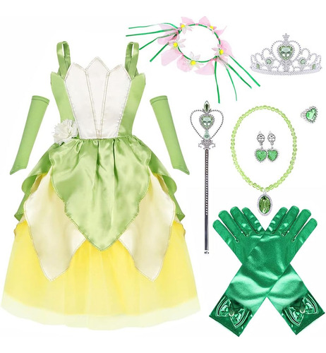 Vestido De Princesa Tiana Para Niñas Rana De Hadas Verde Fie