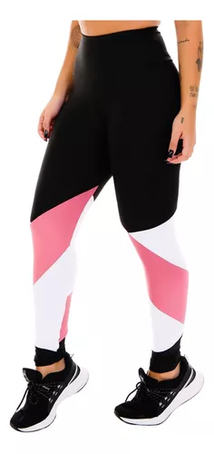 Calça Legging Tricolor Preta Feminina Roupas Fitness Academia Com