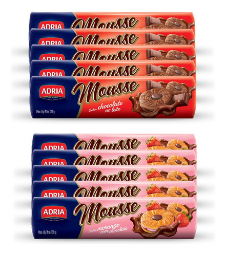 Biscoito Recheado Mousse Adria Choc Ao Leite E Mor C/ Choc