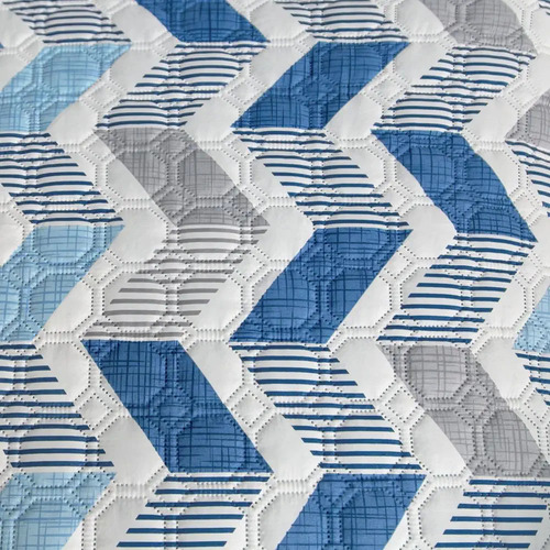 Colcha King Size Con 2 Cojines Soria Azul Geometrico