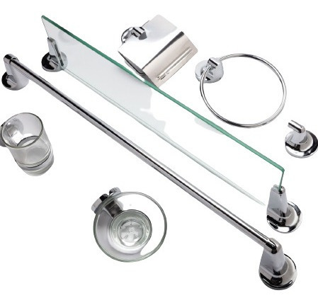 Set Accesorios De Baño Set 7 Piezas Incluye Repisa Vidrio -