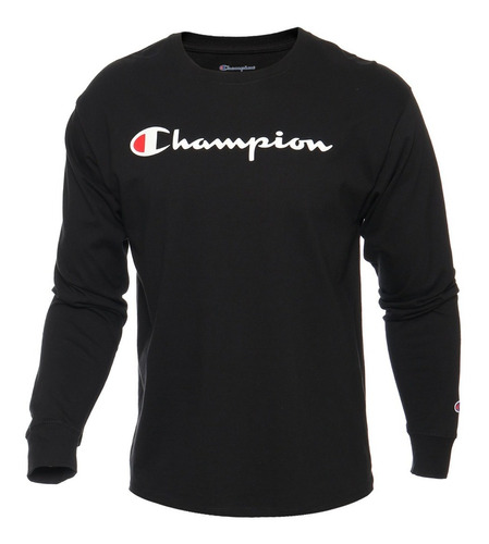 Playera Champion Negro Logo Central Original Manga Larga 