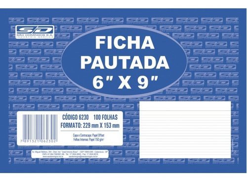 Imagem 1 de 2 de Ficha Pautada 6x9 Pacote Com 100 São Domingos