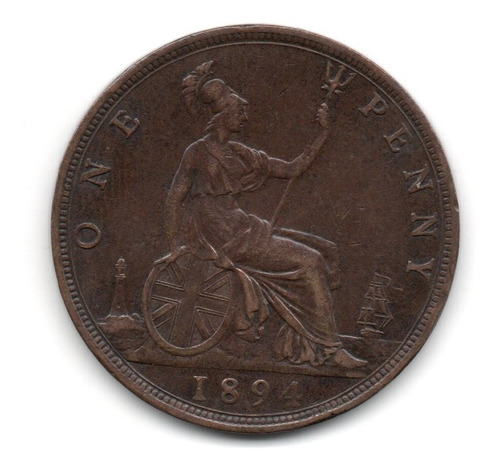 Inglaterra Gran Bretaña Moneda 1 Penny Año 1894 Km#755