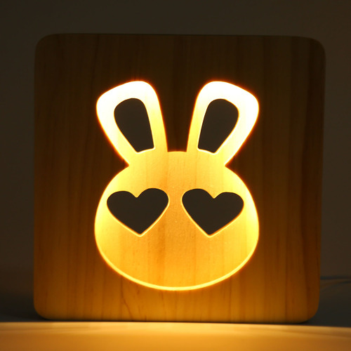 Grânulos De Led Em Forma De Coelho Noturno 3d De Madeira Ene