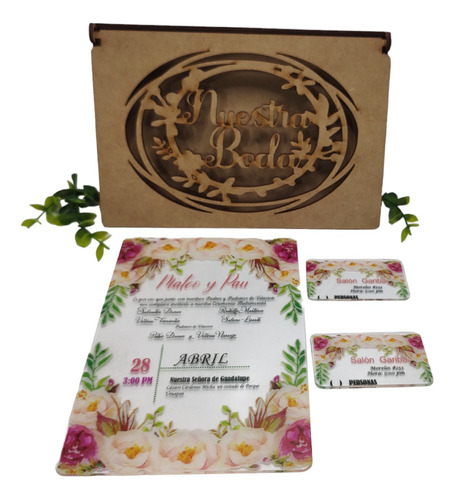 Invitacion De Acrilico Boda Con Cajita De Madera 50 Pzs