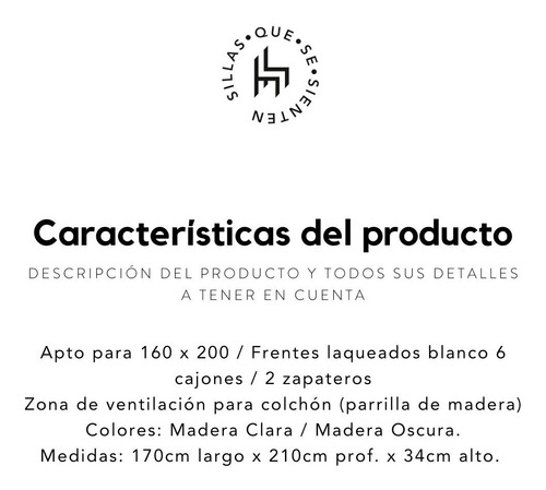 Imagen 8 de 10 de Cama Box Base Sommiers Cajones Madera Multifunción - 160x200