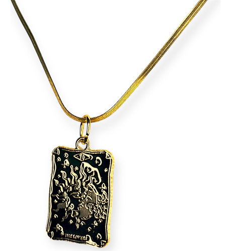 Cadena Collar Serpiente Chata Dije Tarot Dorado Los Enamorados