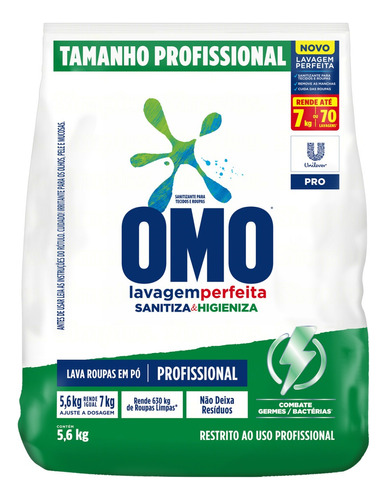 Detergente Em Pó Profissional Sanitiza E Higieniza 5,6kg Omo