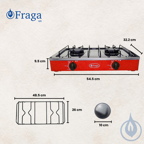 Fraga P104 Acero Inoxidable 2 Quemadores Gas L.p. Rojo