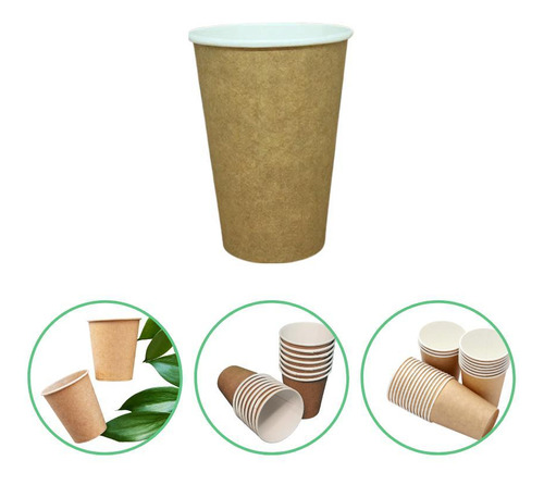 500un Copo Papel Biodegradável Térmico Água Café 200ml Kraft