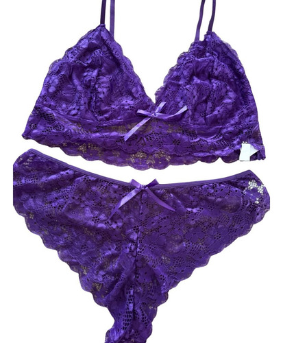 Set Lencería Encaje Curvy Tallas Extras Sexy Violeta Oscuro Encaje 3xl