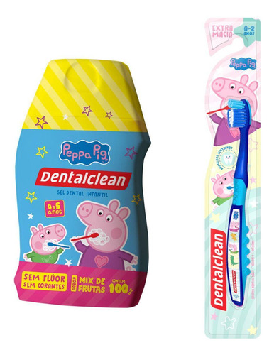 Escova Baby Azul + Gel Dental Sem Fluor Peppa - Dentalclean