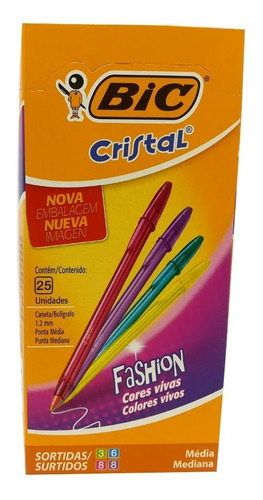 Lápices Pasta Bic Cristal Fashion 25 Colores.