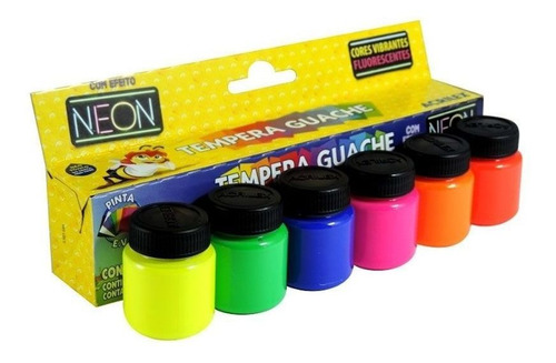 Tinta Tempera Guache Fluorescente Neon Acrilex 6 Cores