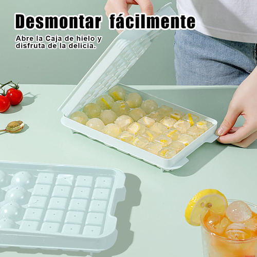 Bandeja Para Cubitos De Hielo Con Tapa Y Cubeta, Redonda Y