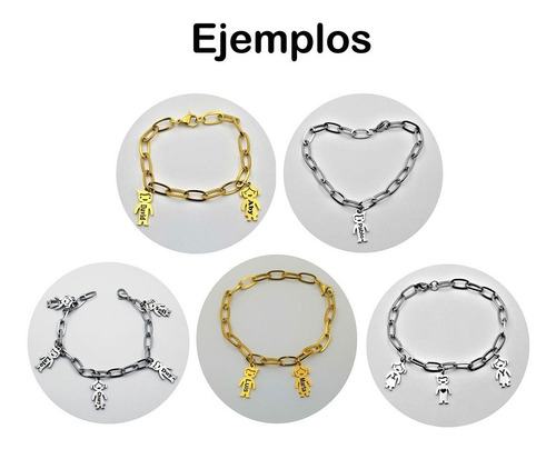 Imagen 4 de 6 de Pulsera 5 Niña/o Acero Chapa De Oro Grabado Láser