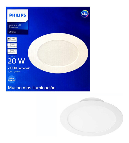 Plafón Downlight Led Empotrable 20w Philips 30k 2000 Lumens