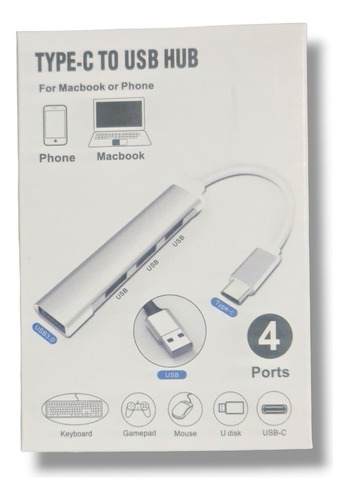 Hub De Aluminio Usb 2.0+3.0 Tipo C De 4 Puertos - Gris