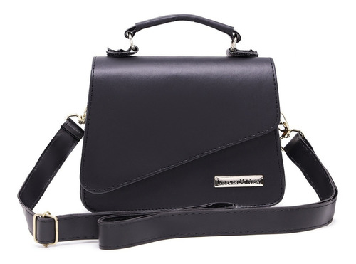 Bolsa transversal Lorena Vitoria Viagem Mini Bag Blogueira design lisa de couro sintético  preta com alça de ombro preta alças de cor preto