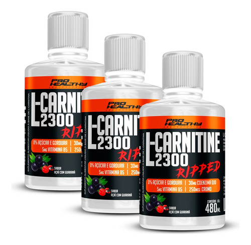 L Carnitina 2300 Ripped - Kit 3x Frascos 480ml - Pro Healthy