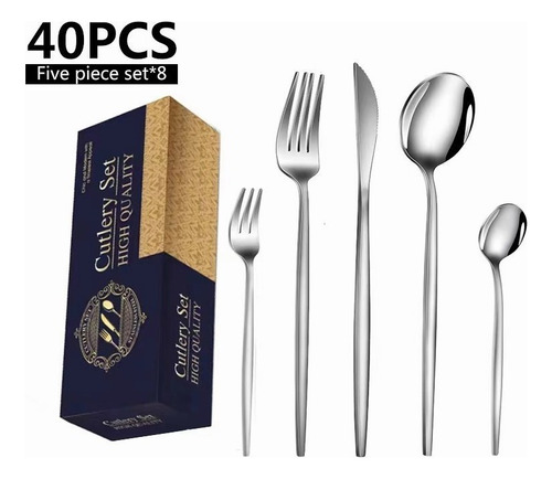 Juego De 40 Cuchillos, Tenedores Y Cucharas De Acero Inoxidable Plateado
