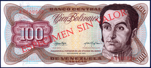 Billete 100 Bolívares Espécimen Sin Valor Noviembre 21 1972