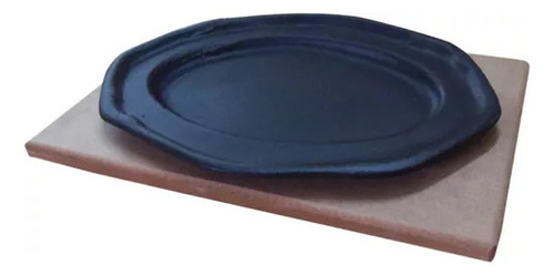 Chapa De Ferro Tepan Oval 29x19 Cm + Suporte De Madeira Rig