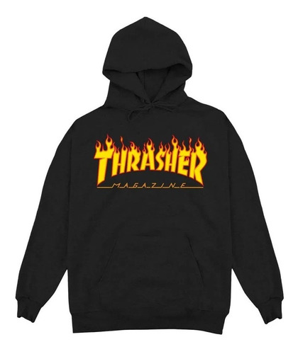 Buzo Thrasher Modelo Flame Negro Estampado Exclusivo