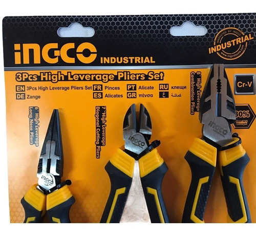 Imagen 2 de 8 de Pinzas Juego De 3 Piezas De Alta Fuerza Industrial Ingco