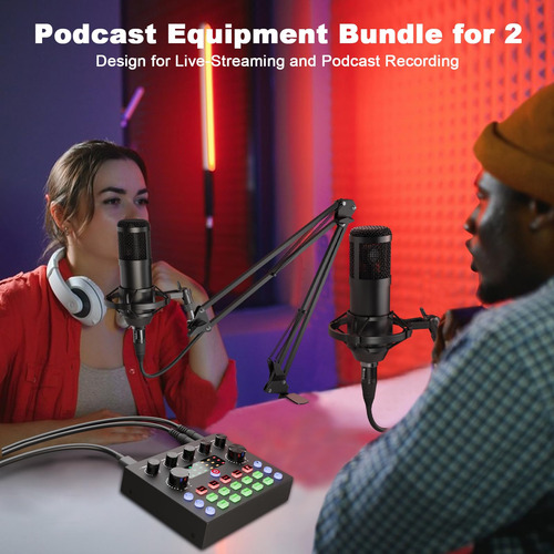 Paquete De Equipos De Podcast Andtree Para 2 Con Interfaz De