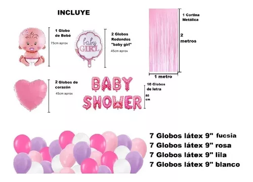 Set Globos Baby Shower Cortina Banderin Rosa Nena Bebe