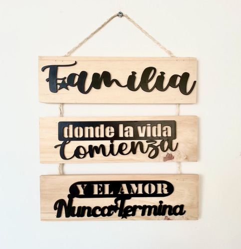 Letrero En Madera Frase Decorativa Familia Hogar 3 Tablillas