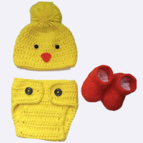 Conjunto De Pollito Amarillo  Tejido A Crochet Para Bebé    