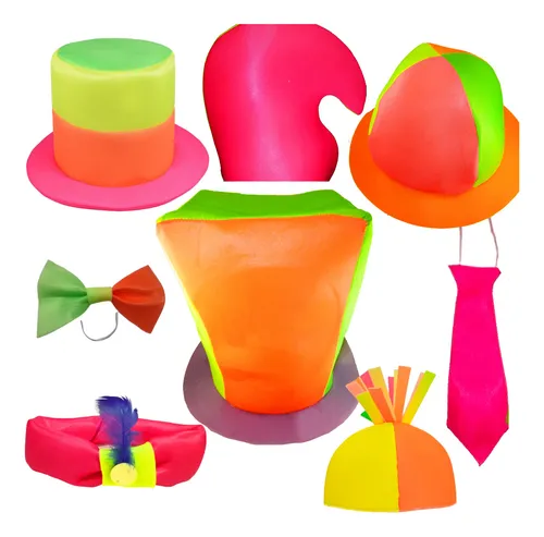 comprar Combo 10 Gorros Tela Fluo Cotillon Sombrero Corbata Moño 