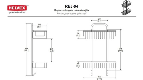 Repisa De Rejilla Rectangular Doble Helvex Modelo Rej-04