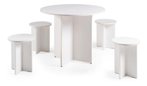 Móvel De Cozinha Sala De Estar Mesa De 90cm Com 4 Banquetas Branco
