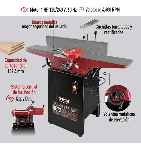 Canteadora para Madera 6" KNOVA CM-11B Motor 1HP 120/240 V 4600 RPM Mesa 1219 x 187 mm Cuchillas Templadas Inclinación 45° Uso Profesional Para Carpintería De Precisión y Durabilidad
