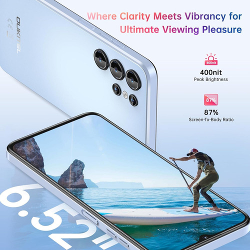 Oukitel C1 Telefono Celular Inteligente Dual Sim 16(4+12)ram+128rom(+1tb Tfcard) Andriod 15 5150mah T606 6.52in Hd+ Moda Ligera/fingerprint/gps/otg/fm