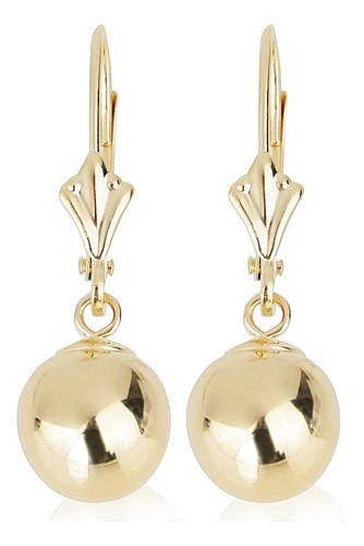 Aretes De Gota De Oro Amarillo De 14 Quilates Con Bola Redon