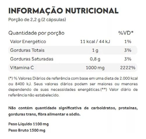 Vitamina C Lipossomal Pura Vida 1100mg + Óleo De Coco 60 Cap
