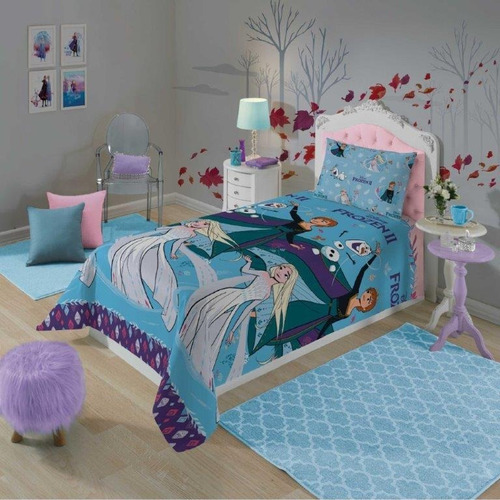 Cortina Frozen 3,00 X 1,80 E Jogo De Cama 2 Peças Lepper