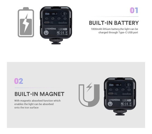 Lámpara Led Mini Rgb Cct Vlogging 6r Godox Color De La Estructura Negro