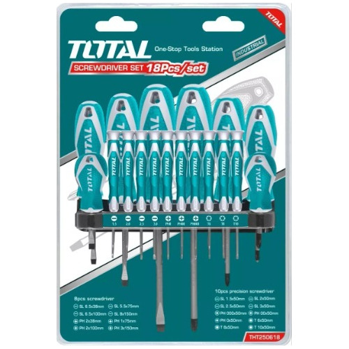 Set de 18 destornilladores industrial total tht250618