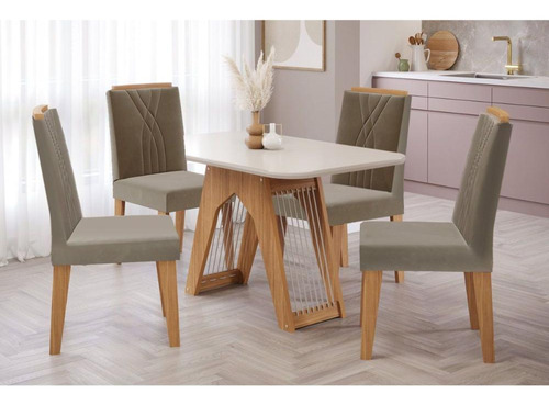 Conjunto Sala De Jantar Carol Tampo Madeirado C/ Vidro 130x8