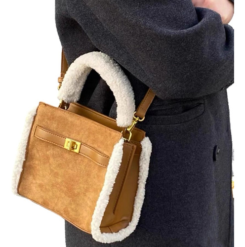 Bolso Retro De Lana De Cordero Para Mujer De Gran Capacidad