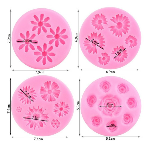 4pcs Molde Silicona Margaritas Rosa Crisantemo Flor Fondant
