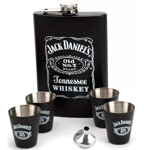 Cantil Jack Daniels Black Porta Bebida + 4 Copos Presente